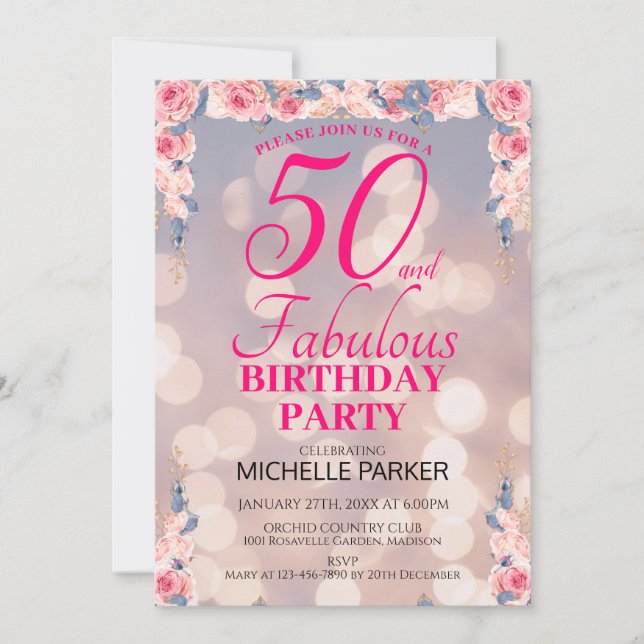 Invitación 50 y Fabulous Elegant 50th Birthday Party (Anverso)