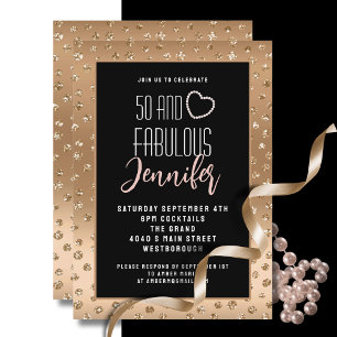 Invitación 50 y Fabulous Elegant Gold Black Rubor Birthday
