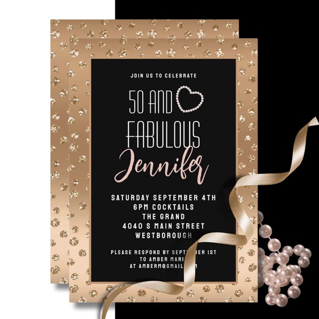 Invitación 50 y Fabulous Elegant Gold Black Rubor Birthday (Subido por el creador)