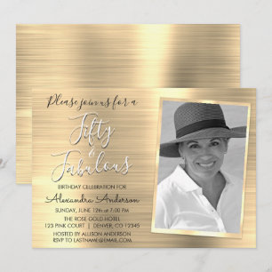 Invitación 50 y Fabulous Elegant Gold Photo