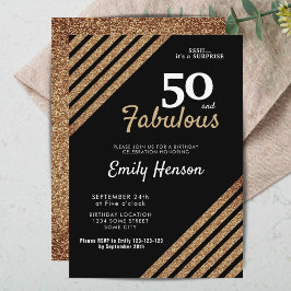 Invitación 50 y Fabulous Elegant Gold Purpurina 50 cumpleaños