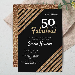 Invitación 50 y Fabulous Elegant Gold Purpurina 50 cumpleaños