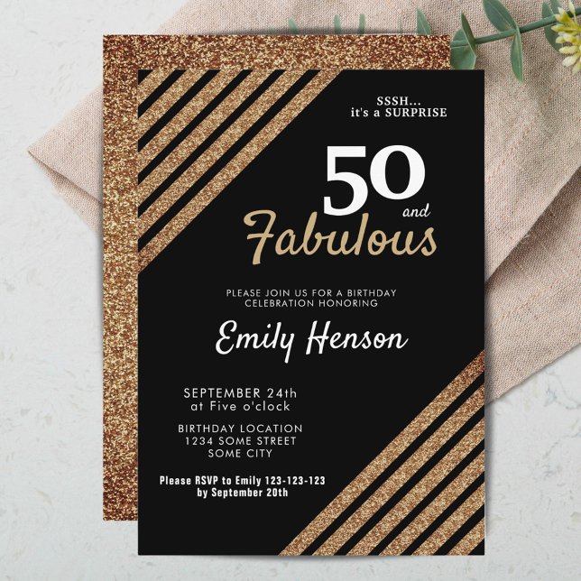 Invitación 50 y Fabulous Elegant Gold Purpurina 50 cumpleaños (Subido por el creador)