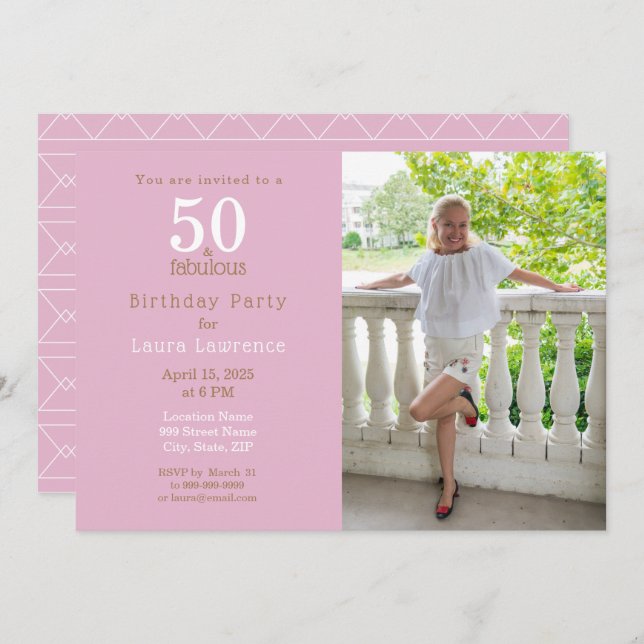 Invitación 50 y Fabulous Elegant Purple 50th Birthday Party (Anverso / Reverso)