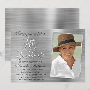 Invitación 50 y Fabulous Elegant Silver Photo
