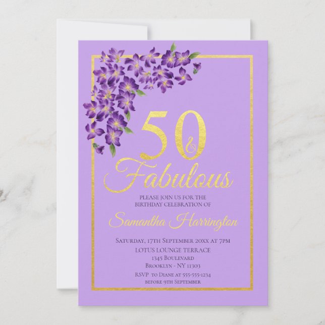 Invitación 50 y Fabulous Gold 50th Birthday Party (Anverso)