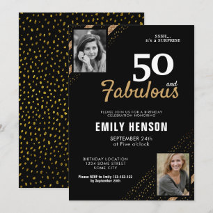 Invitación 50 y Fabulous Gold Purpurina 2 Photo 50th Birthday