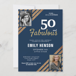 Invitación 50 y Fabulous Gold Purpurina 2 Photo 50th Birthday