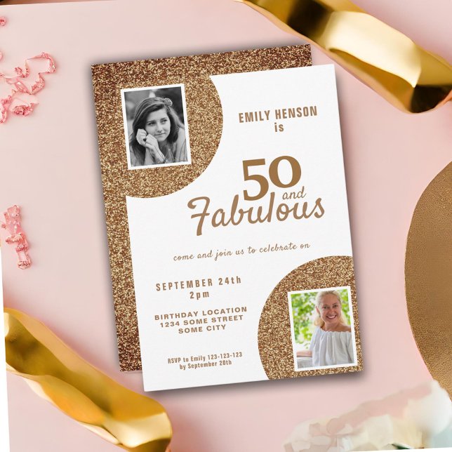 Invitación 50 y Fabulous Gold Purpurina 2 Photo 50th Birthday (Subido por el creador)