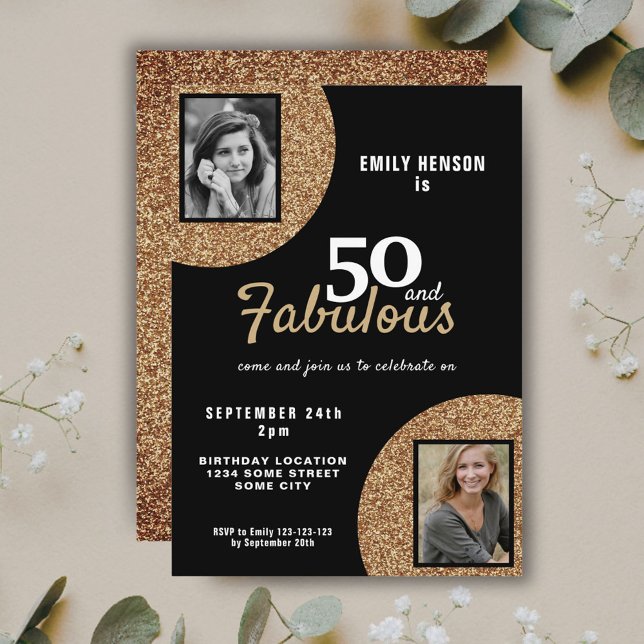 Invitación 50 y Fabulous Gold Purpurina 2 Photo 50th Birthday (Subido por el creador)