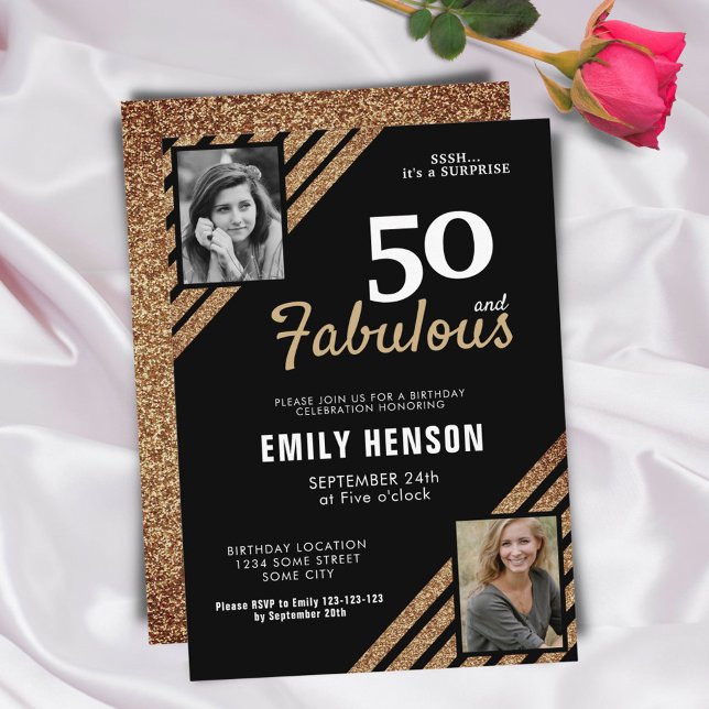 Invitación 50 y Fabulous Gold Purpurina 2 Photo 50th Birthday (Subido por el creador)