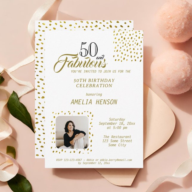 Invitación 50 y Fabulous Gold Purpurina Photo 50th Birthday (Subido por el creador)