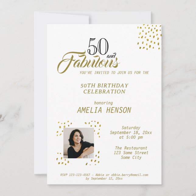 Invitación 50 y Fabulous Gold Purpurina Photo 50th Birthday (Anverso)