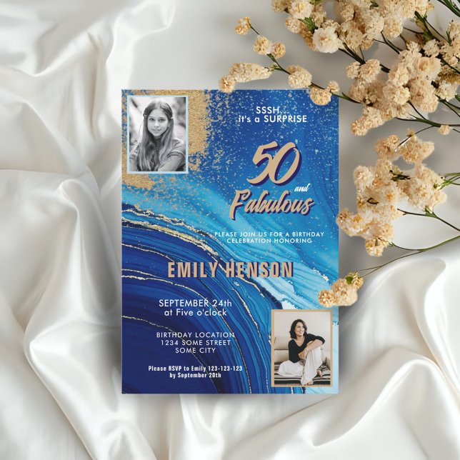 Invitación 50 y Fabulous Marble Purpurina 2 Photo Birthday (Subido por el creador)
