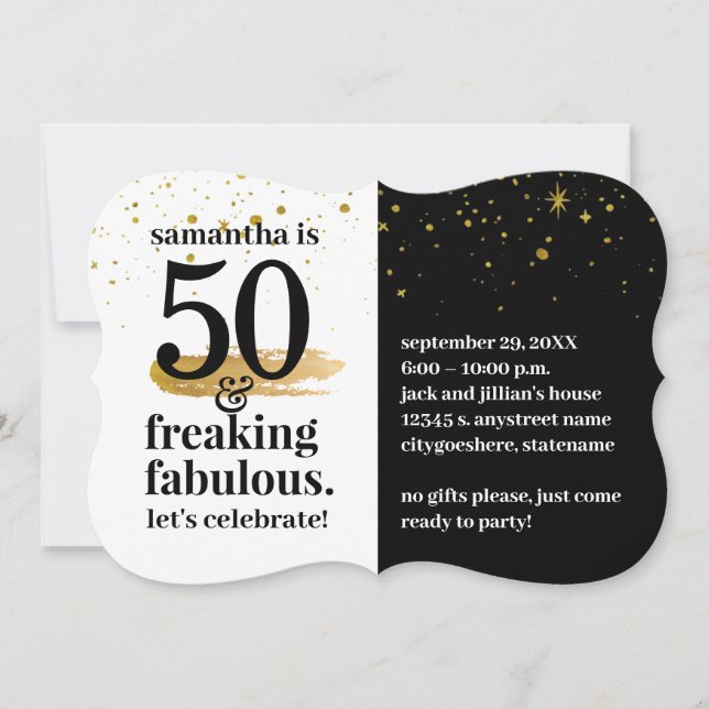 Invitación 50 y Fabulous Modern Bold Funny Birthday Party (Anverso)