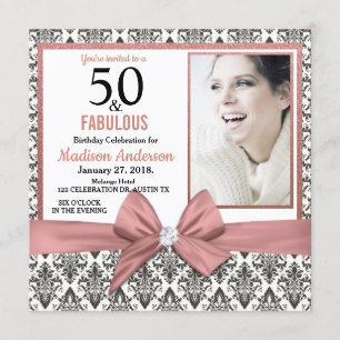 Invitación 50 y Fabulous Rosa damasco de arco dorado 50 cumpl