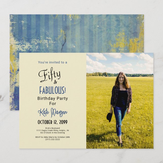 Invitación 50 y FABULOUS Urban Ecru 50th Birthday Party Photo (Anverso / Reverso)