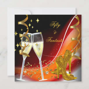 Invitación 50 y fantástico fabuloso oro rojo naranja