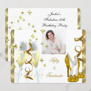 Invitación 50 y Fantástico Tacones de Champagne Elegantes Dor