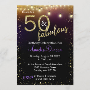 Invitación 50 y fiesta de cumpleaños fabulosa de las luces y