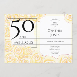 Invitación 50 y magnífico rosa amarillo negro horizontal