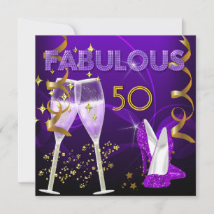 Invitación 50 Zapatos de Tacón Alto de Champagne de Oro Púrpu