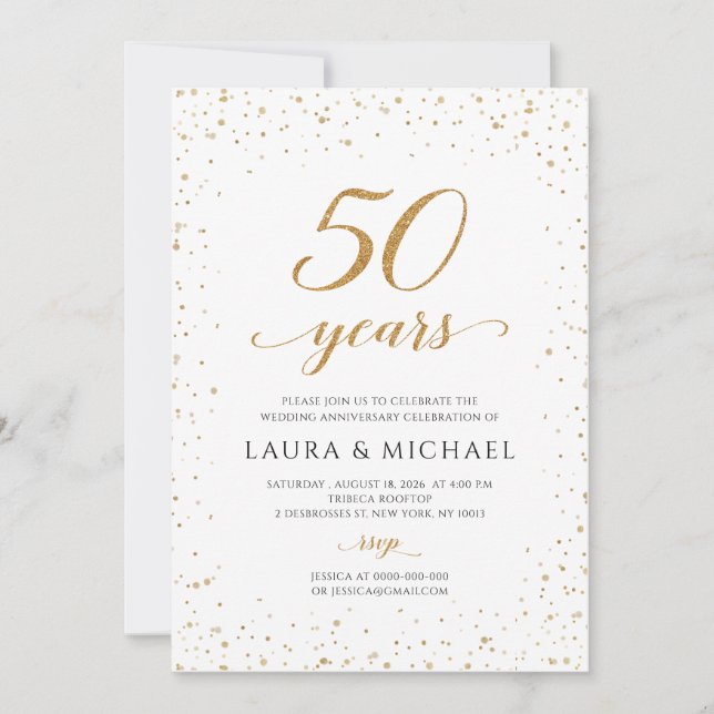 Invitación 50th Anniversary Invitation, Gold Wedding Invites (Anverso)