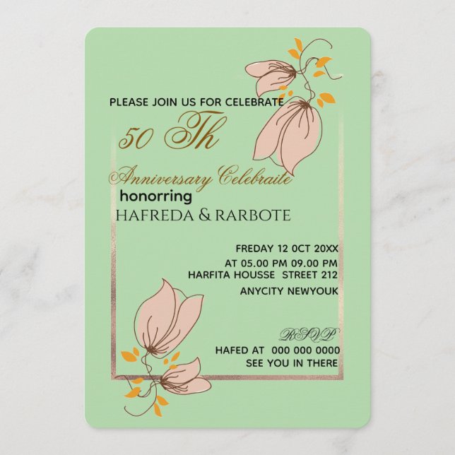 Invitación 50th Anniversary Invitation, Greenery Wedding Anni (Anverso)