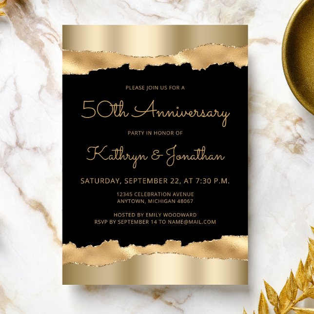 Invitación 50th Anniversary Party Black Gold Torn Foil  (Subido por el creador)