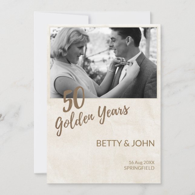 Invitación 50th Anniversary Photo – Ivory Texture (Anverso)