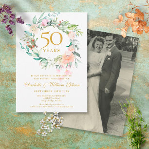 Invitación 50th Anniversary Wedding Photo Floral Garland