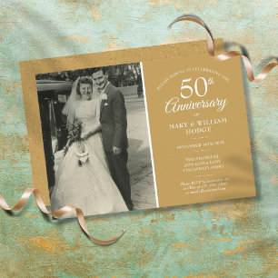 Invitación 50th Anniversary Wedding Photo Gold Dust Confetti