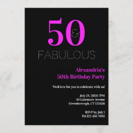 Invitación 50th Birthday 50 fabulous Neon Pink Black Party