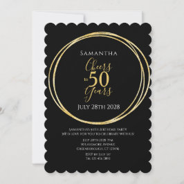 Invitación 50th Birthday Black Gold Cheers to 50 Years Party