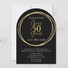 Invitación 50th Birthday Black Gold Cheers to 50 Years Party