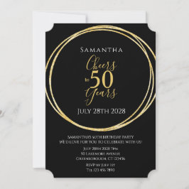 Invitación 50th Birthday Black Gold Cheers to 50 Years Party
