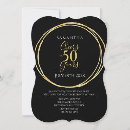 Invitación 50th Birthday Black Gold Cheers to 50 Years Party