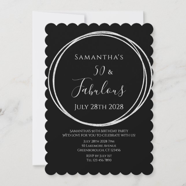 Invitación 50th Birthday Black Silver Birthday (Anverso)
