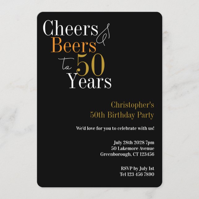 Invitación 50th Birthday Cheers and Beers Party (Anverso)