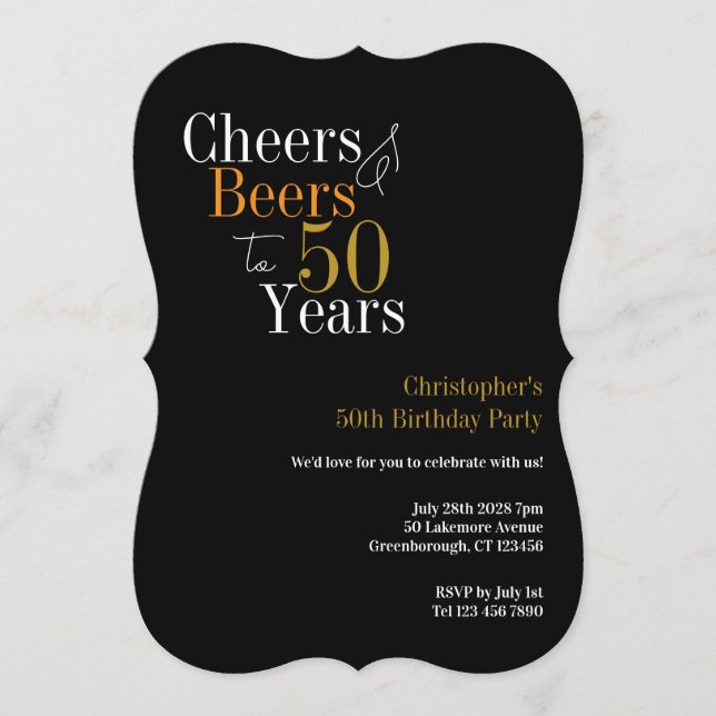 Invitación 50th Birthday Cheers and Beers Party (Anverso)