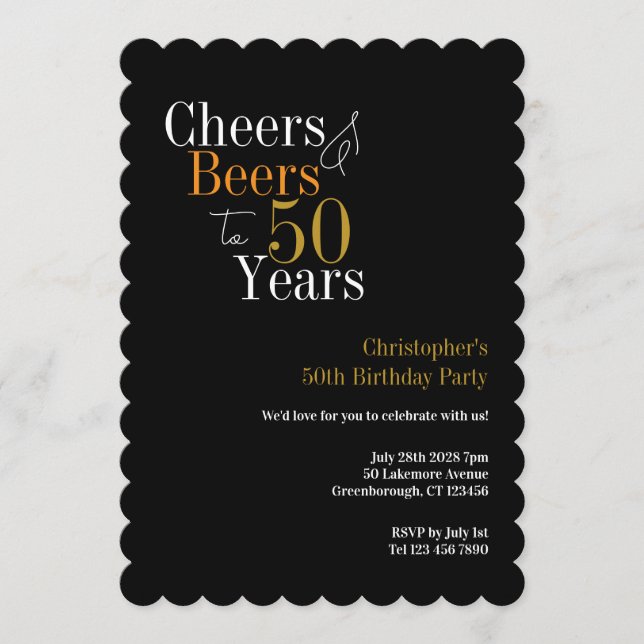 Invitación 50th Birthday Cheers and Beers Party (Anverso)