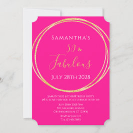 Invitación 50th Birthday Hot Pink Gold Birthday Invitation