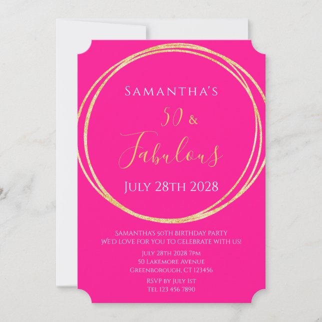 Invitación 50th Birthday Hot Pink Gold Birthday Invitation (Anverso)
