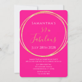 Invitación 50th Birthday Hot Pink Gold Birthday Invitation