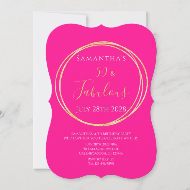 Invitación 50th Birthday Hot Pink Gold Birthday Invitation (Anverso)