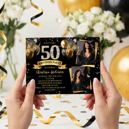 Invitación 50th Birthday Modern Gold Glitter Balloons 2 Photo