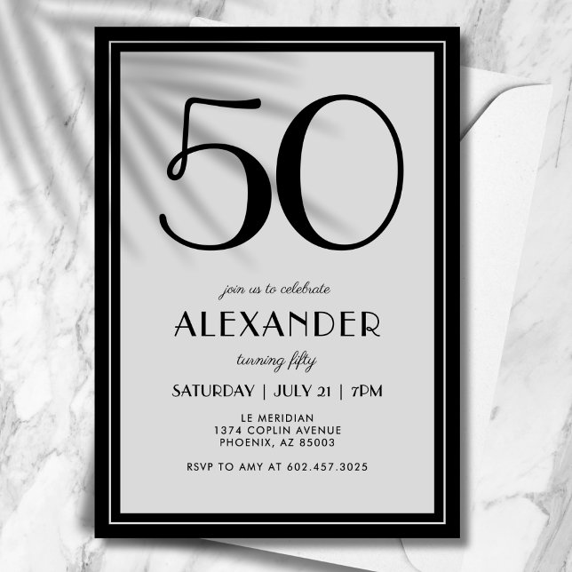 Invitación 50th Birthday Modern Minimalist Mens Black Gray (Subido por el creador)