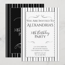 Invitación 50th Birthday Party Black and White Stripes