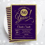 Invitación 50th Birthday Party - Gold Purple ANY AGE<br><div class="desc">50th birthday party invitation for men or women. Elegant invite card in purple with faux glitter gold foil. Features typography script font. Cheers to 50 years! Can be personalized into any year. Perfect for a milestone adult bday celebration.</div>