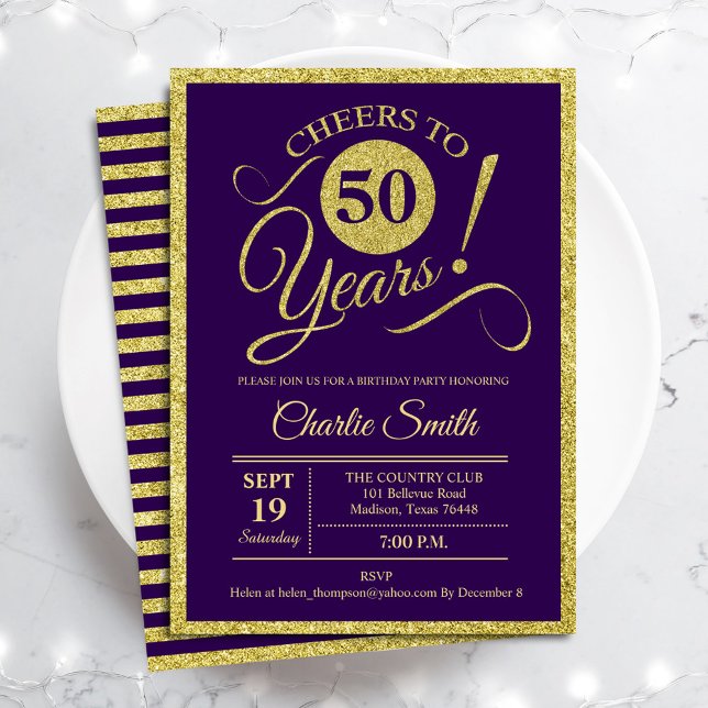 Invitación 50th Birthday Party - Gold Purple ANY AGE (Subido por el creador)